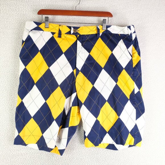 Loudmouth Shorts Mens 42 Blue Yellow Argyle Diamond Chino Cotton Golf Stretch - Picture 1 of 8